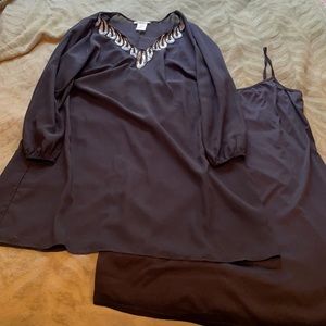 2-Piece, Long sleeve, sequin neckline dress